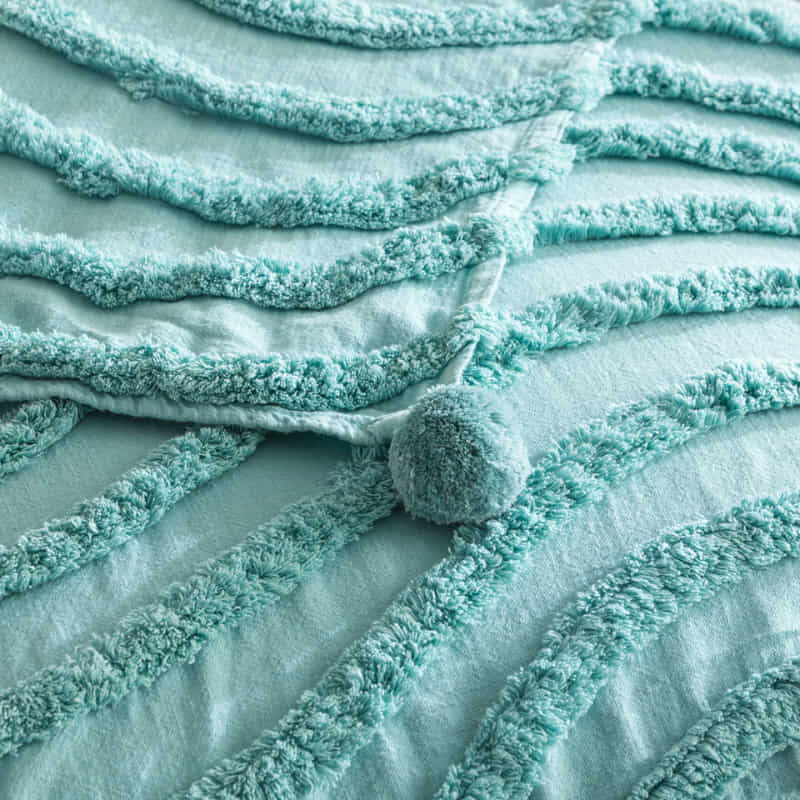 Renee Taylor Wave Cotton Chenille Vintage Washed Aqua Tufted Throw