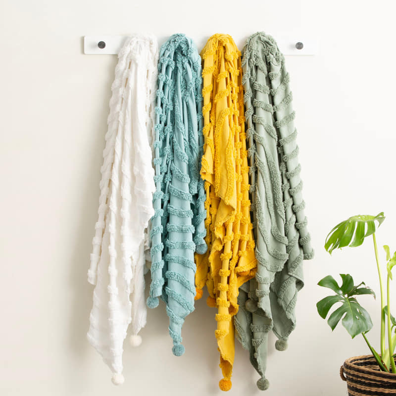 Renee Taylor Wave Cotton Chenille Vintage Washed Aqua Tufted Throw
