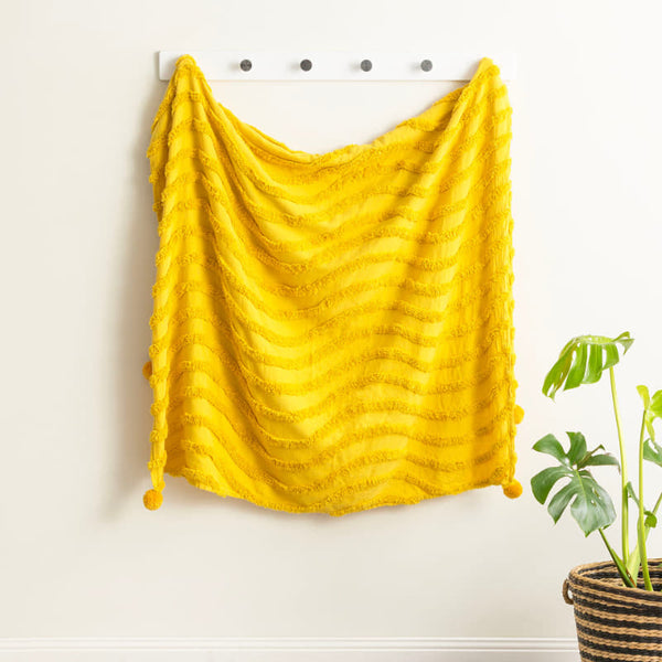 Renee Taylor Wave Cotton Chenille Vintage Washed Mustard Tufted Throw