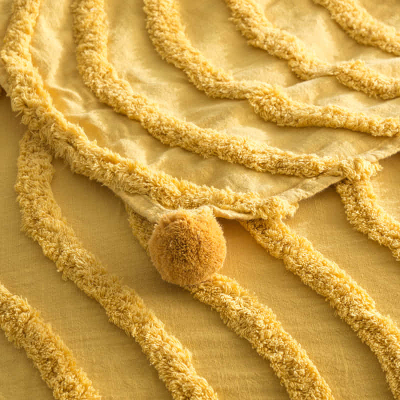 Renee Taylor Wave Cotton Chenille Vintage Washed Mustard Tufted Throw