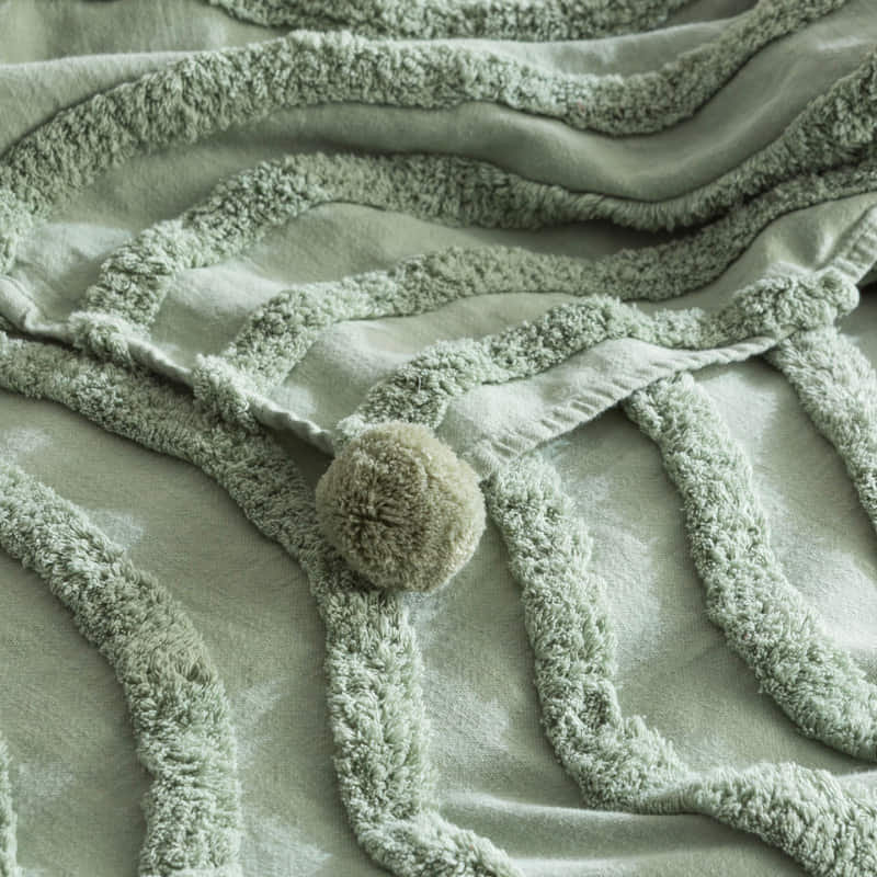 Renee Taylor Wave Cotton Chenille Vintage Washed Sage Tufted Throw