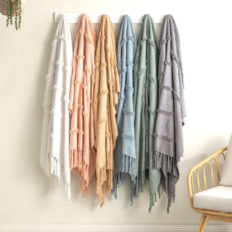 Renee Taylor Cambridge Cotton Slub Tufted Aqua Throw