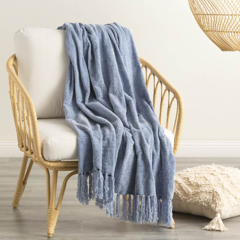 Renee Taylor Newland Chenille French Blue Throw