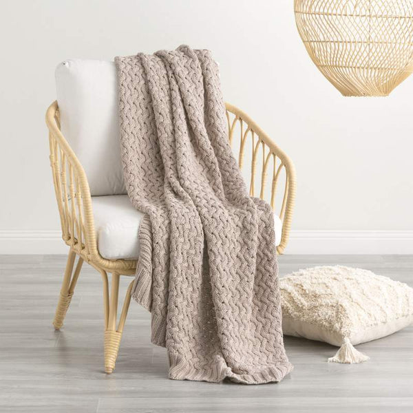 Renee Taylor Lenni Cotton Knitted Camel Throw