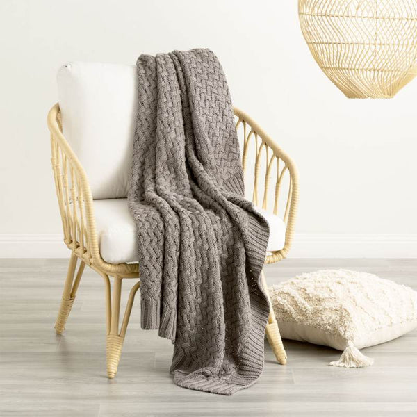 Renee Taylor Lenni Cotton Knitted Charcoal Throw