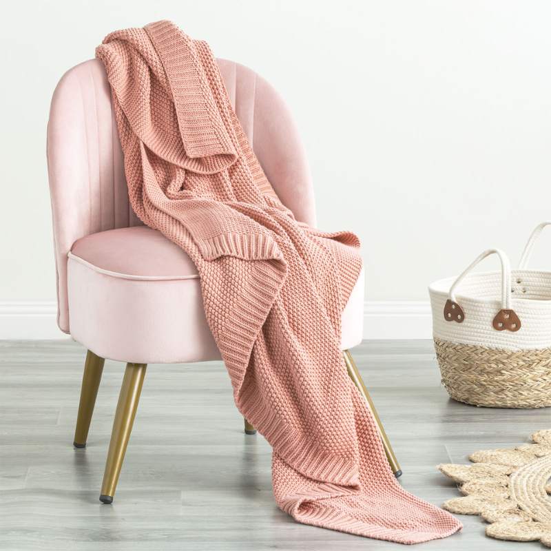 Renee Taylor Moss Seed Stitch Cotton Knitted Rose Throw