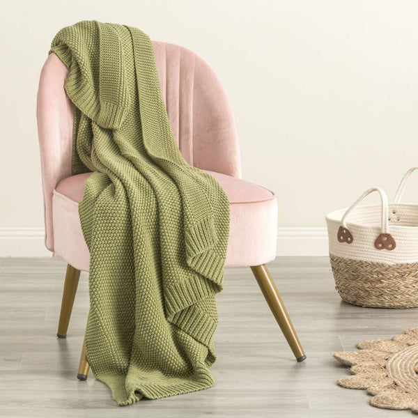 Renee Taylor Moss Seed Stitch Cotton Knitted Sage Throw