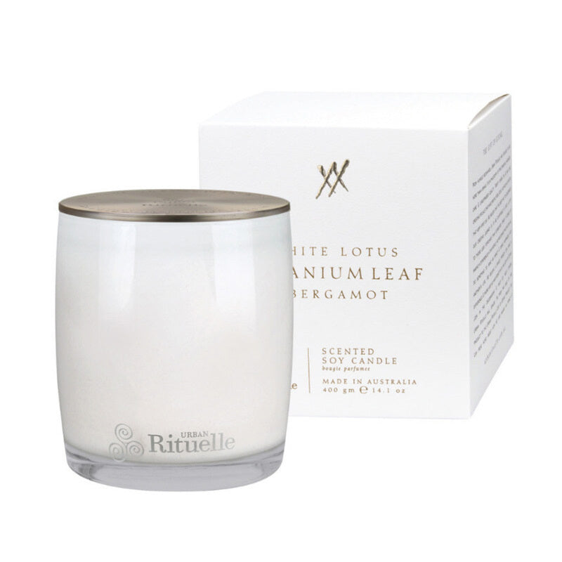 Urban Rituelle White Lotus, Geranium Leaf & Bergamot Candle 400gm (6672559046700)