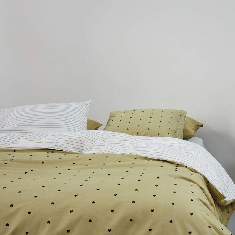 VTWonen Yellow Striped Hearts Cotton Quilt Cover Set (6831723348012)