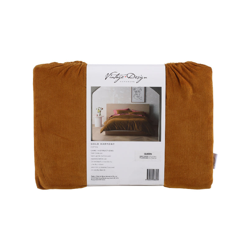 Vintage Design Cotton Corduroy Gold Harmony Quilt Cover Set (6674396839980)