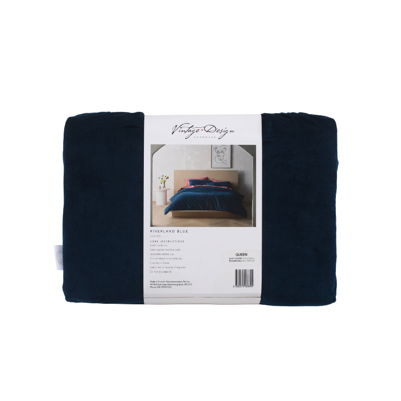 Vintage Design Cotton Corduroy Riverland Blue Quilt Cover Set (6674410930220)
