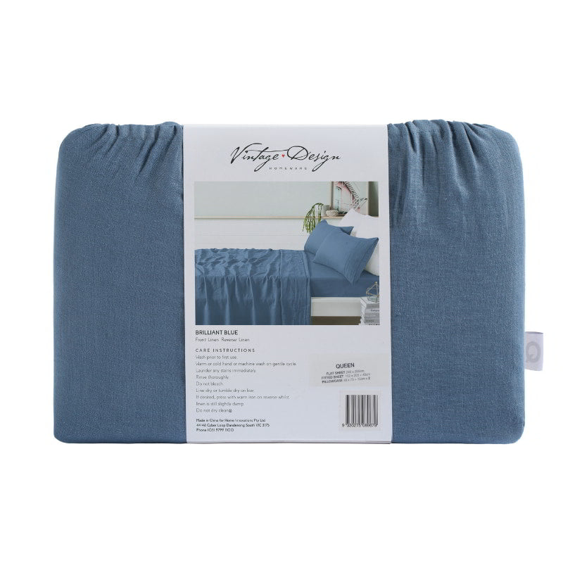 alt="A front view packaging of a blue sheet set is lightweight, breathable and keeps cosy in winter"
