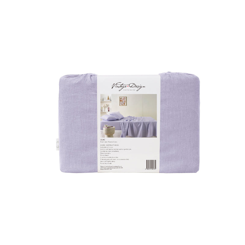alt="A front view packaging of a purple sheet set is lightweight, breathable and keeps cosy in winter"