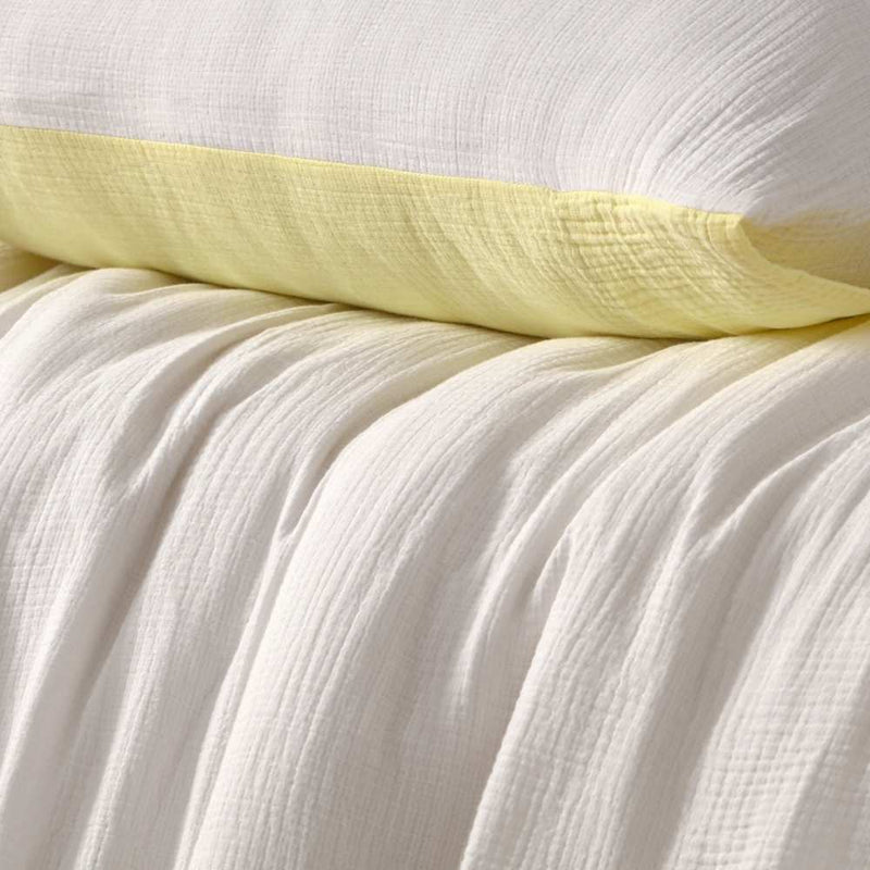 Vintage Design Hugo Reversible Cotton Gauze White/Butter Quilt Cover Set (6879326109740)
