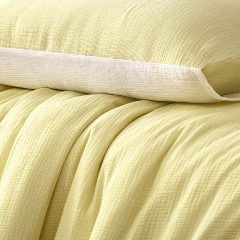 Vintage Design Hugo Reversible Cotton Gauze White/Butter Quilt Cover Set (6879326109740)