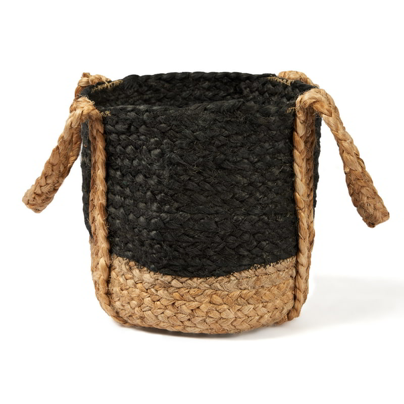 Vintage Design Tava Jute Black Basket with Handle (6674460672044)