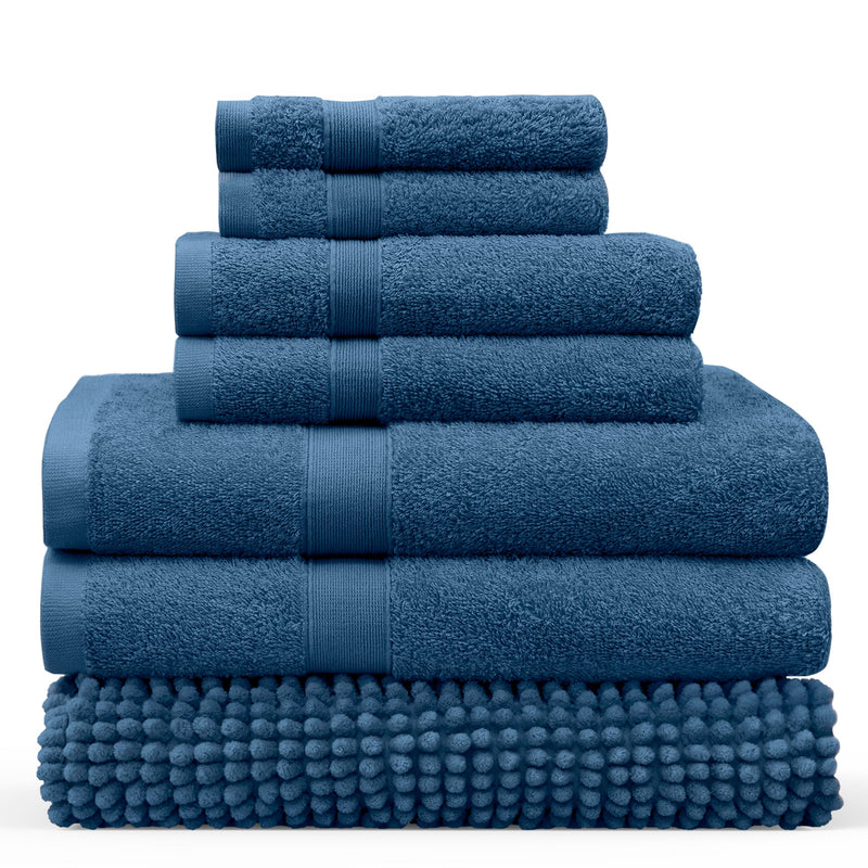 Linenova 550GSM Cotton Bath Towel and Bath Mat 7 Piece Pack