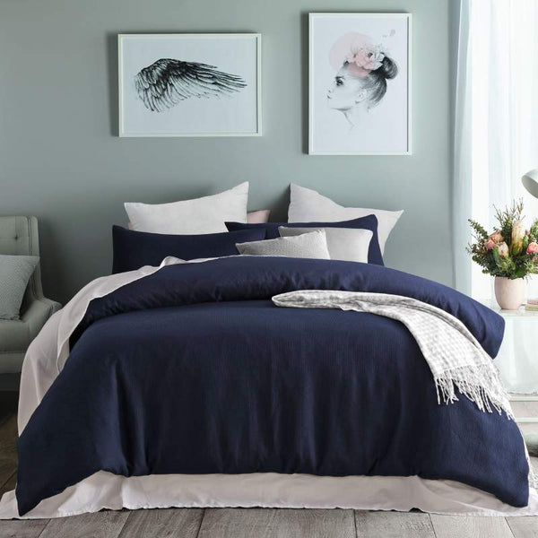 Accessorize Waffle Navy Quilt Cover Set