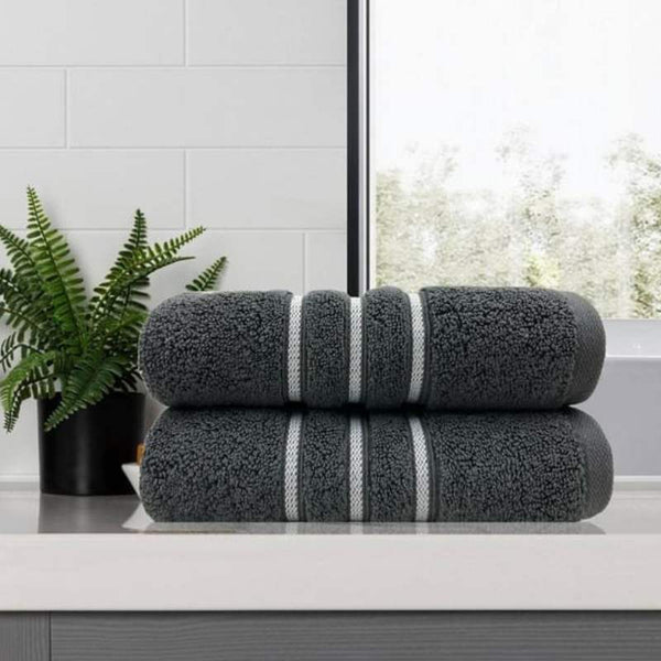 Amor Classic Dobby Stripe Super Soft Premium Cotton Charcoal Bath Towel 2 Pack (6976051445804)