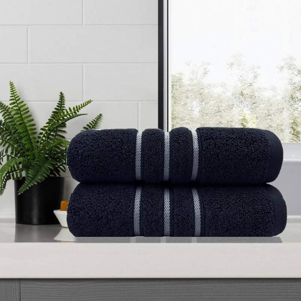 Amor Classic Dobby Stripe Super Soft Premium Cotton Sailor Blue Bath Towel 2 Pack (6976060096556)