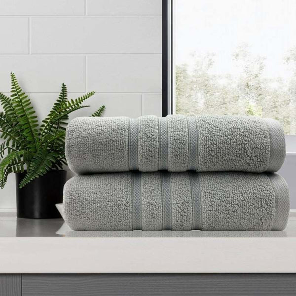 Amor Classic Dobby Stripe Super Soft Premium Cotton Silver Bath Towel 2 Pack (6976065437740)