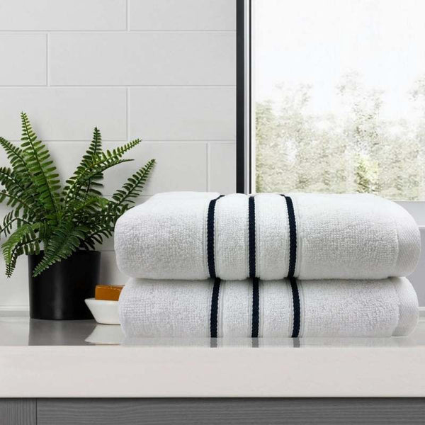 Amor Classic Dobby Stripe Super Soft Premium Cotton White Bath Towel 2 Pack (6976071401516)
