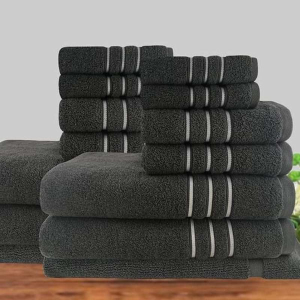 Amor Classic Dobby Stripe Super Soft Premium Cotton 14 Piece Charcoal Towel Pack (6976024969260)
