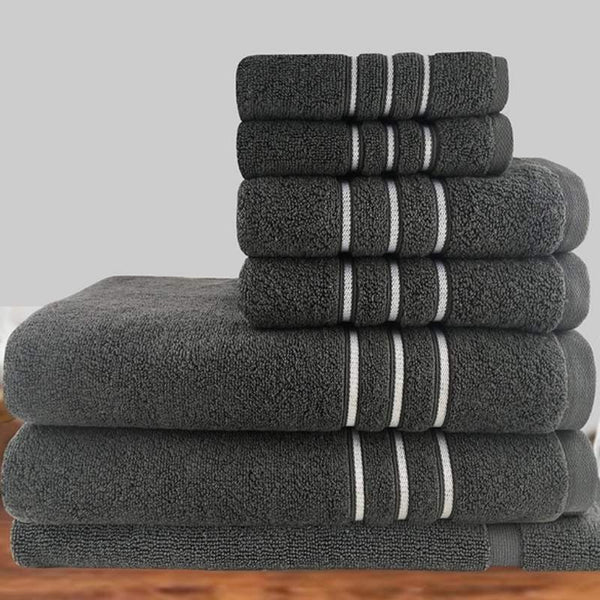 Amor Classic Dobby Stripe Super Soft Premium Cotton 7 Piece Charcoal Towel Pack (6975908970540)