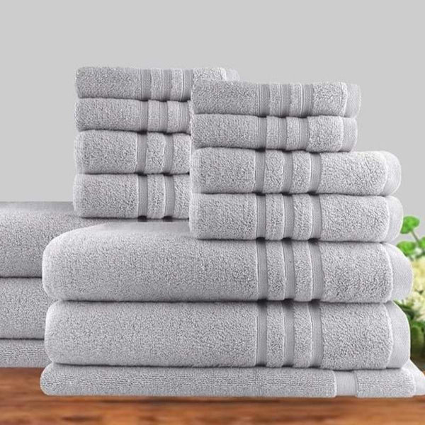 Amor Classic Dobby Stripe Super Soft Premium Cotton 14 Piece Silver Towel Pack (6976035061804)