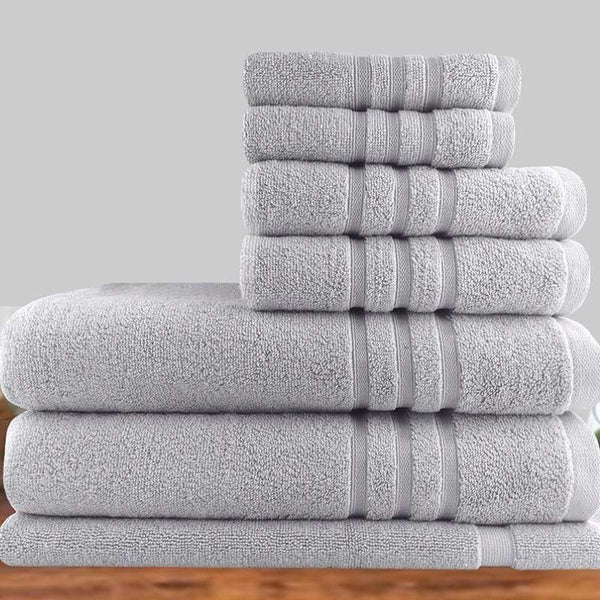 Amor Classic Dobby Stripe Super Soft Premium Cotton 7 Piece Silver Towel Pack (6975994200108)