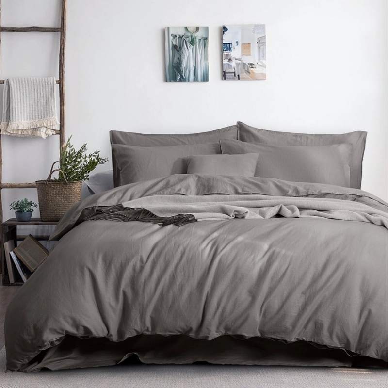 Amor Luxurious Linen Cotton Grey Quilt Cover Set (6982744571948)