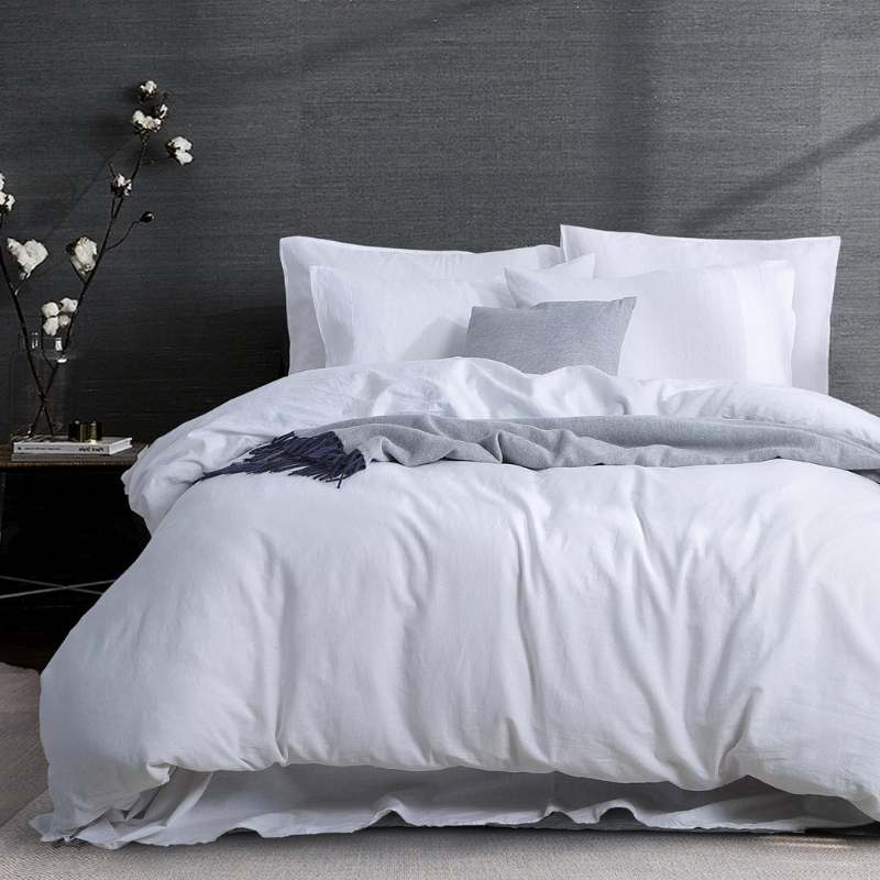 Amor Luxurious Linen Cotton White Quilt Cover Set (6982758334508)