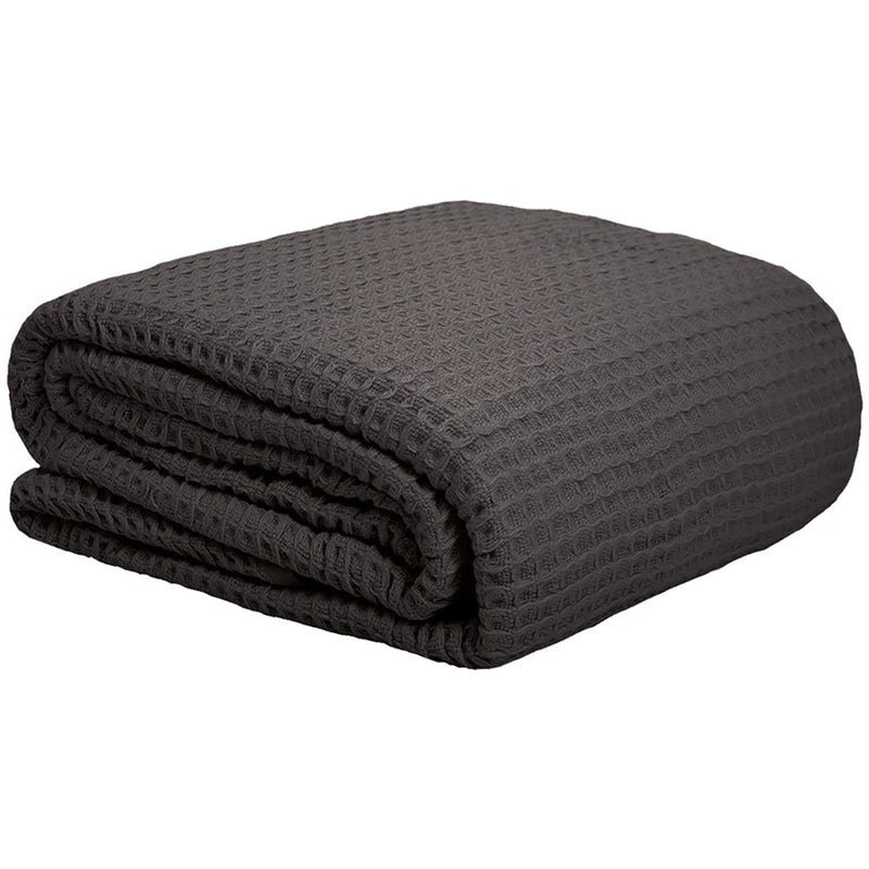 alt="Classic waffle weave pattern charcoal cotton blanket"