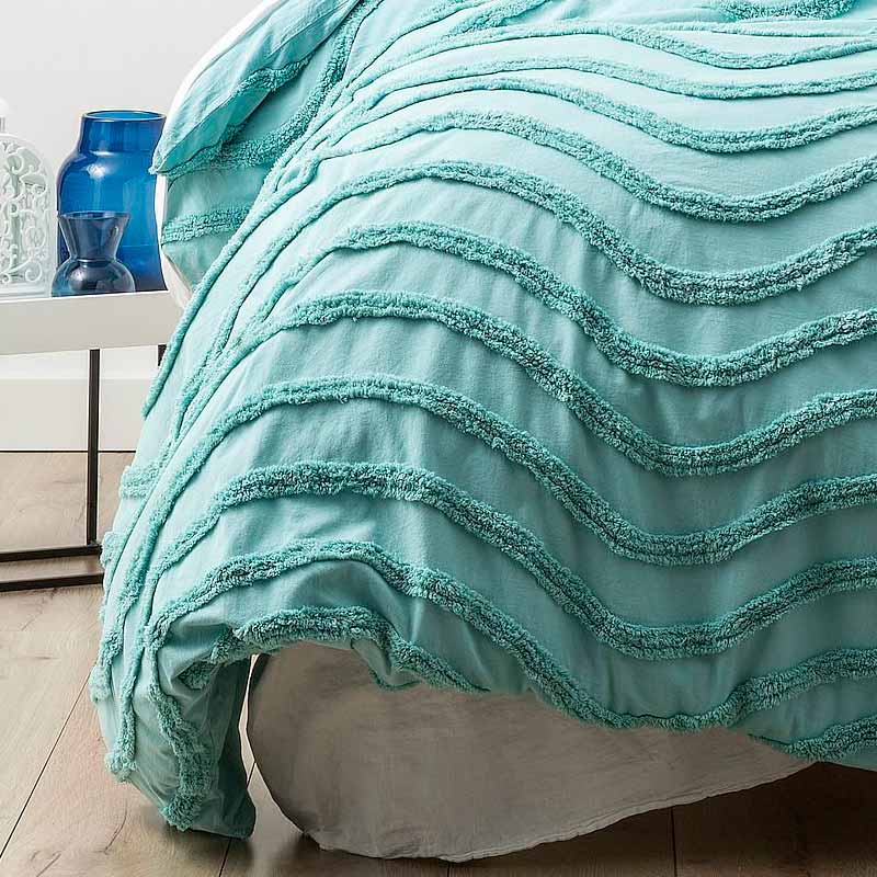 Cloud Linen Wave Cotton Chenille Aqua Vintage Washed Quilt Cover Set - Manchester Factory (5407103418412)