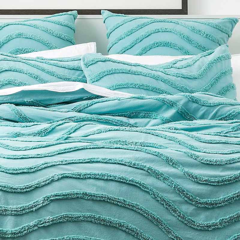 Cloud Linen Wave Cotton Chenille Aqua Vintage Washed Quilt Cover Set - Manchester Factory (5407103418412)