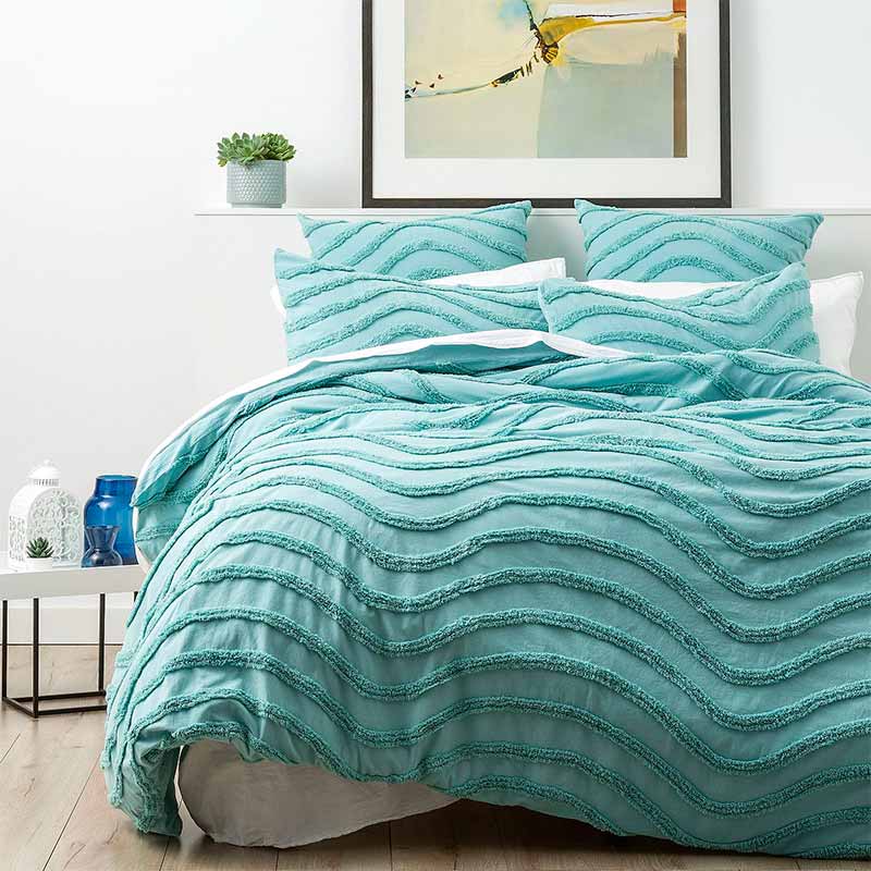 Cloud Linen Wave Cotton Chenille Aqua Vintage Washed Quilt Cover Set - Manchester Factory (5407103418412)