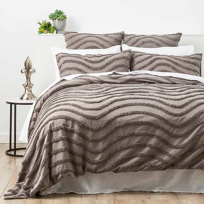 Cloud Linen Wave Cotton Chenille Taupe Grey Vintage Washed Quilt Cover Set - Manchester Factory (5407102205996)