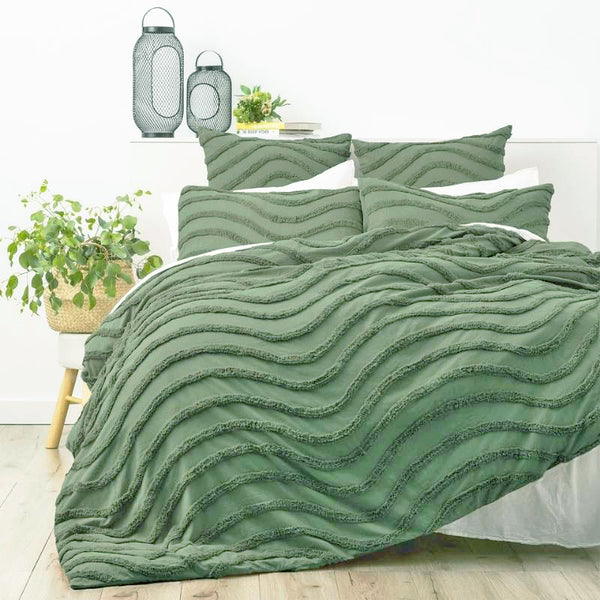 Cloud Linen Wave Cotton Chenille Sage Vintage Washed Quilt Cover Set (6594559377452)