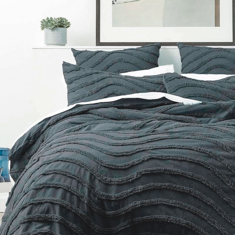 Cloud Linen Wave Cotton Chenille Slate Blue Vintage Washed Quilt Cover Set (6594537259052)
