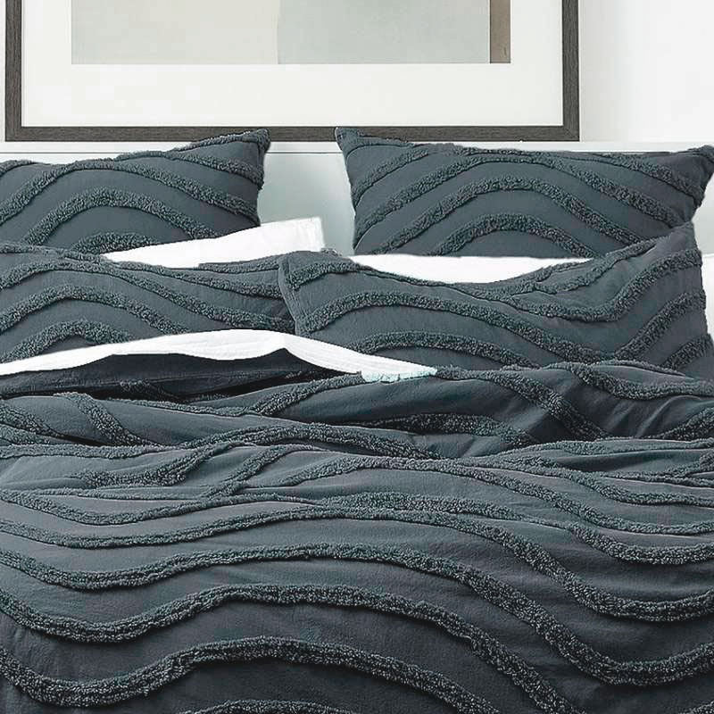 Cloud Linen Wave Cotton Chenille Slate Blue Vintage Washed Quilt Cover Set (6594537259052)
