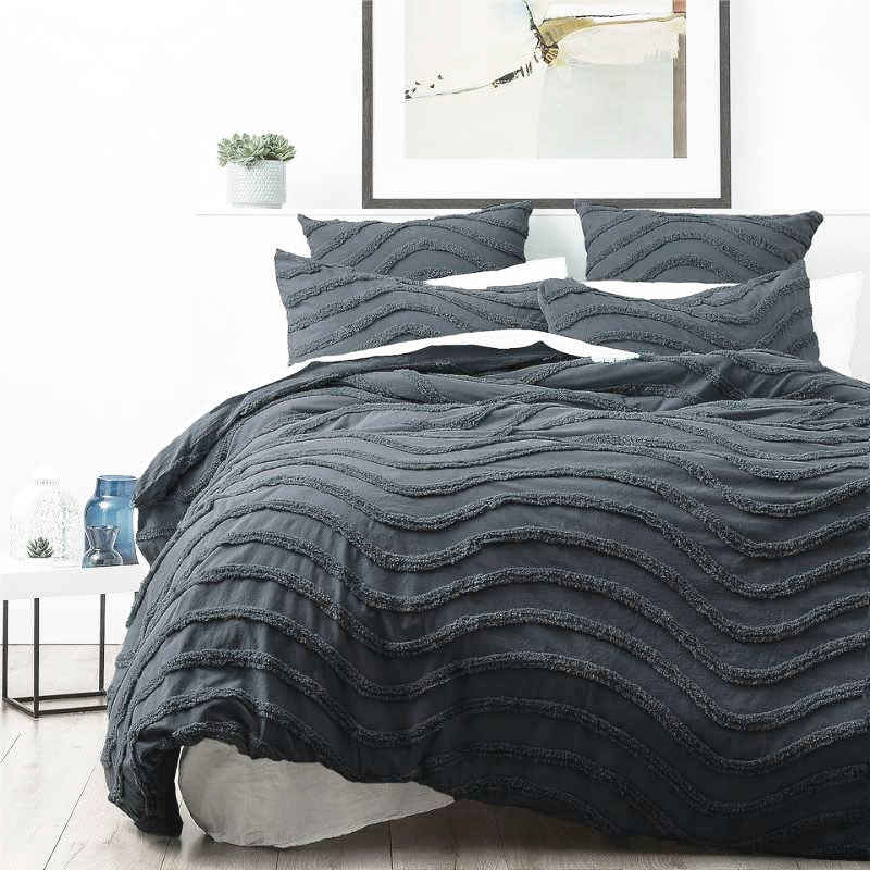Cloud Linen Wave Cotton Chenille Slate Blue Vintage Washed Quilt Cover Set (6594537259052)