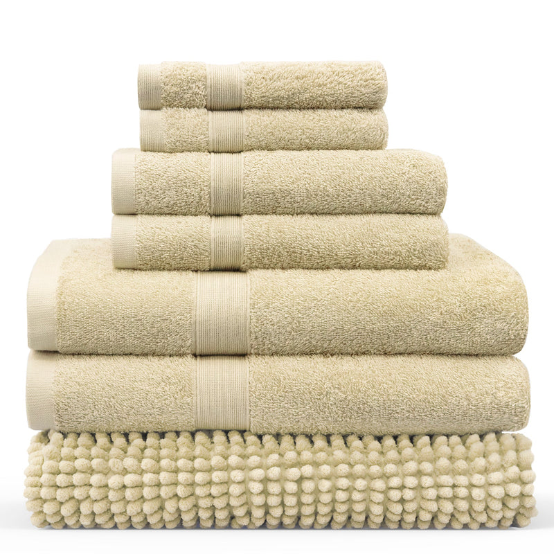 Linenova 550GSM Cotton Bath Towel and Bath Mat 7 Piece Pack