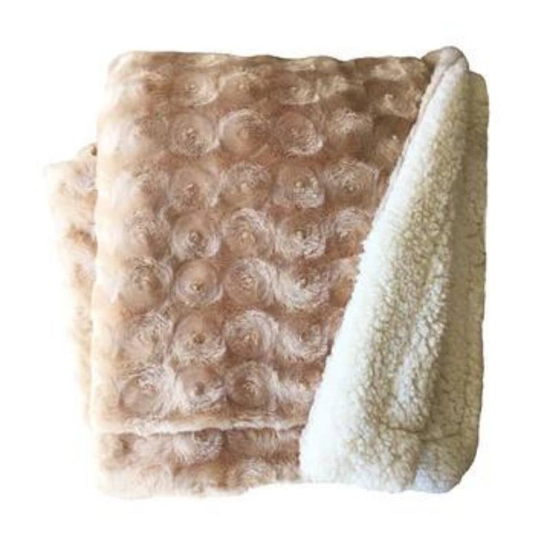 Home Fashion Plush Fleece Sherpa Backed Reversible Beige Throw (6983370178604)