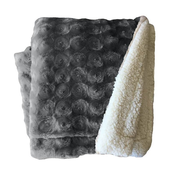 Home Fashion Plush Fleece Sherpa Backed Reversible Charcoal Throw (6983407042604)
