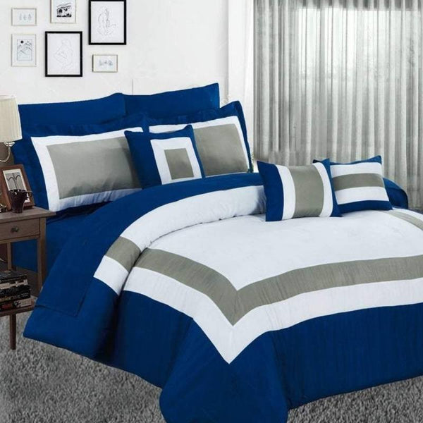 Home Fashion Soft Bed Navy 10 Piece Comforter Set (6985772859436)