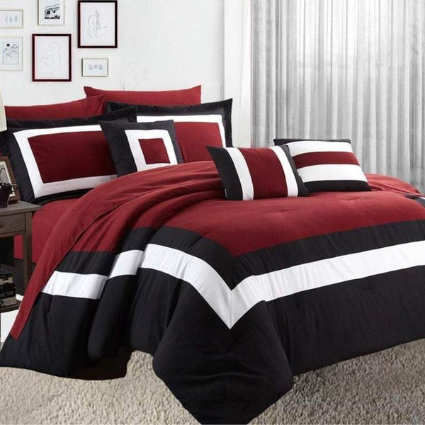 Home Fashion Soft Bed Red 10 Piece Comforter Set (6985773613100)