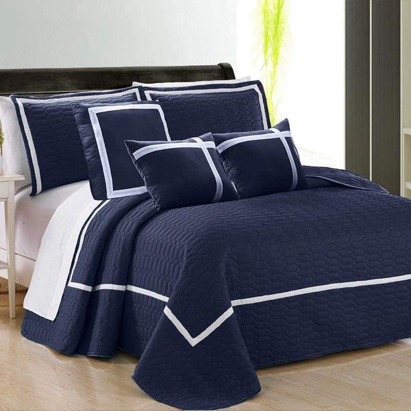 Home Fashion Two-Tone Embossed Navy 6 Piece Comforter Set (6982404603948)