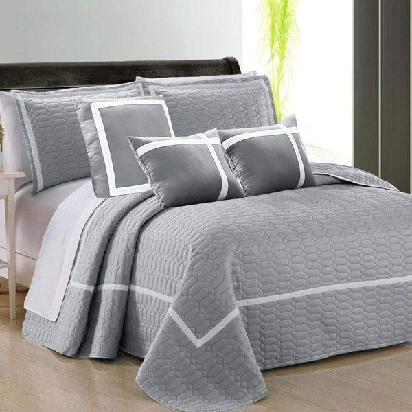 Home Fashion Two-Tone Embossed Silver 6 Piece Comforter Set (6982408372268)