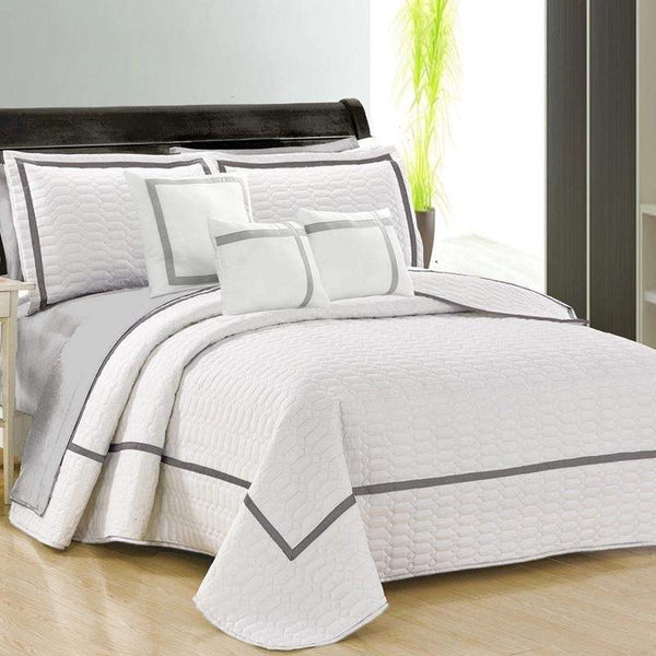 Home Fashion Two-Tone Embossed White 6 Piece Comforter Set (6982414532652)
