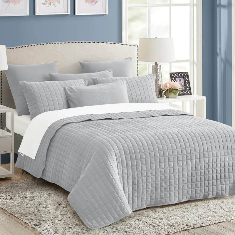 Home Fashion Vintage Stone Wash Silver 7 Piece Coverlet Set (6986336960556)